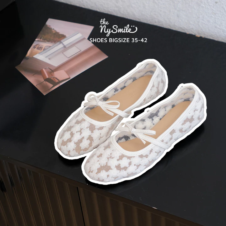 Giày búp bê 1cm BIGSIZE 35-42Giày búp Bê ren búp bê lưới đính hoa dễ thương, giày búp bê nữ , giày lưới -THENYSMILE - S