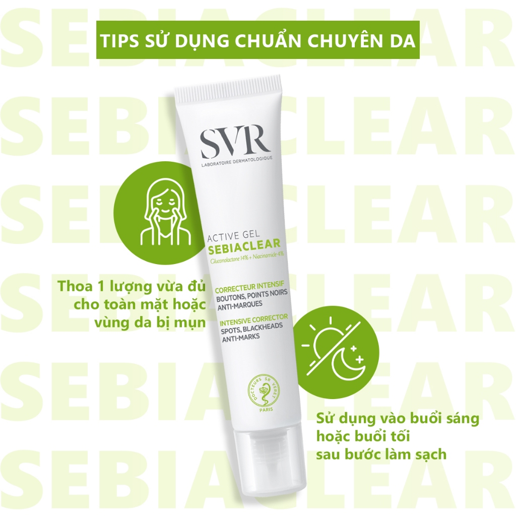 Bộ đôi kem dưỡng giảm mụn, kiểm soát dầu SVR Sebiaclear Active Gel 40ml (CBG24)