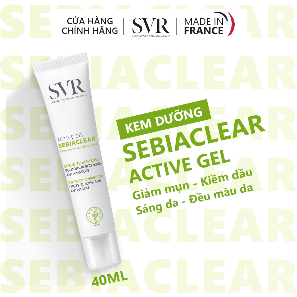 Bộ đôi kem dưỡng giảm mụn, kiểm soát dầu SVR Sebiaclear Active Gel 40ml (CBG24)