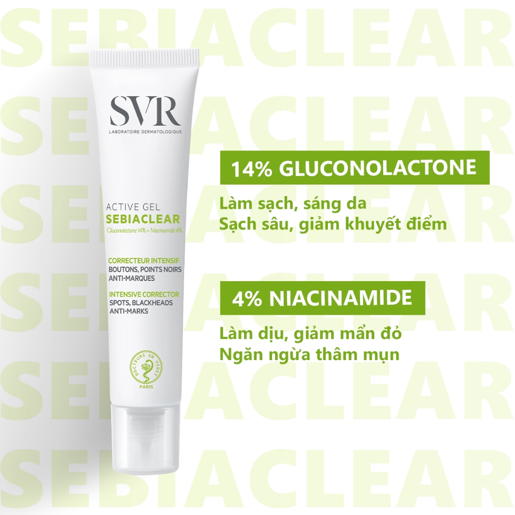 Bộ đôi kem dưỡng giảm mụn, kiểm soát dầu SVR Sebiaclear Active Gel 40ml (CBG24)