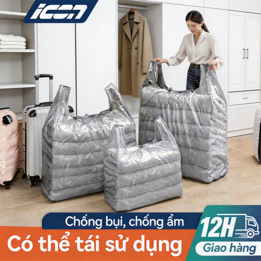 ICON Combo 10 túi hai quai cỡ lớn, dày, bền – chống bụi, chống ẩm, tái sử dụng – dùng đóng gói, chuyển nhà, đựng rác