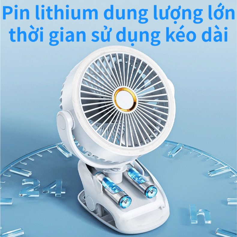 Quạt Kẹp Để Treo 3 Trong 1 | 5 Cấp Tốc Độ | Động Cơ Không Chổi Than | Đèn Ngủ | Sạc Nhanh Type-C | 30000mAh | 12h+ Dùng