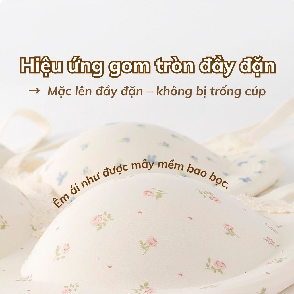 Áo ngực nữ su đúc cao cấp đệm mút mỏng 3D gom ôm ngực họa tiết hoa nhí ngọt ngào xinh LANIXA A1846