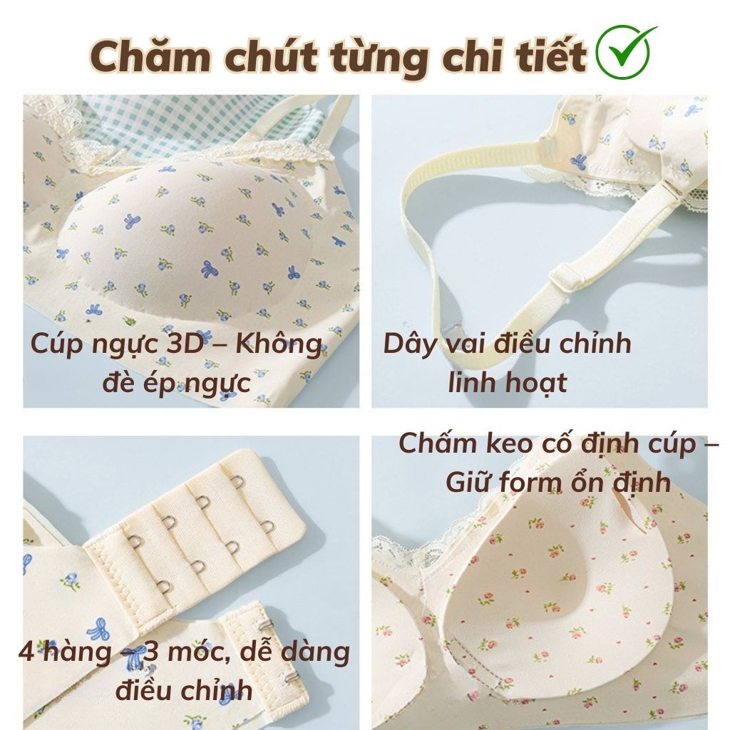 Áo ngực nữ su đúc cao cấp đệm mút mỏng 3D gom ôm ngực họa tiết hoa nhí ngọt ngào xinh LANIXA A1846
