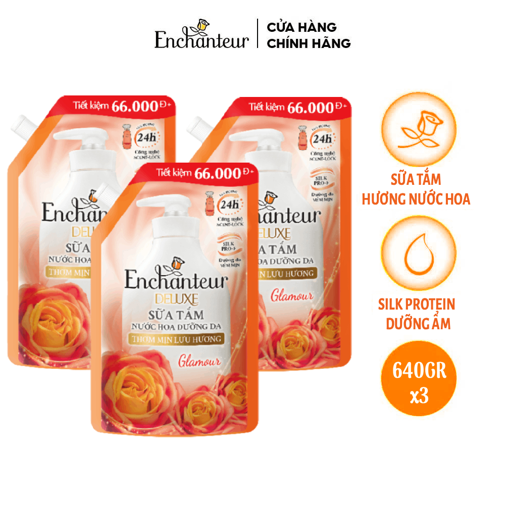 [SVIP] [TIẾT KIỆM] Combo 3 Túi Refill Sữa Tắm Nước Hoa Dưỡng Da Thơm Mịn Lưu Hương Enchanteur 640g x3