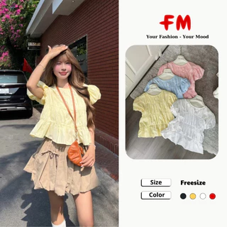 Áo Kiểu Nữ FM STYLE Tay Ngắn Bồng Cổ Tròn - Áo Babydoll Phối Chun Tầng Nhún Bèo Xinh Xắn 26010428
