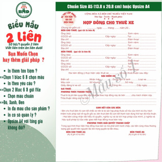 Hợp đồng cho thuê xe 2 liên-Bloc 2 (in sẵn) & Bloc 6 (chọn mẫu in tên) hoặc theo thiết kế