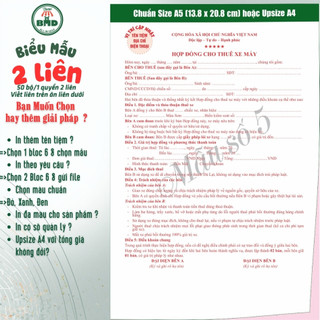 Hợp đồng cho thuê xe 2 liên-Bloc 2 (in sẵn) & Bloc 6 (chọn mẫu in tên) hoặc theo thiết kế