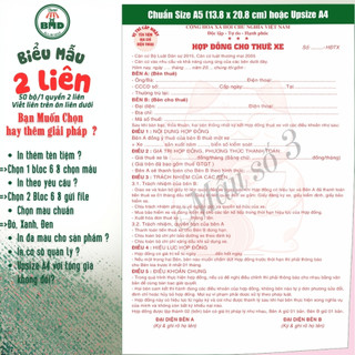 Hợp đồng cho thuê xe 2 liên-Bloc 2 (in sẵn) & Bloc 6 (chọn mẫu in tên) hoặc theo thiết kế