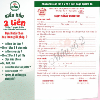 Hợp đồng cho thuê xe 2 liên-Bloc 2 (in sẵn) & Bloc 6 (chọn mẫu in tên) hoặc theo thiết kế