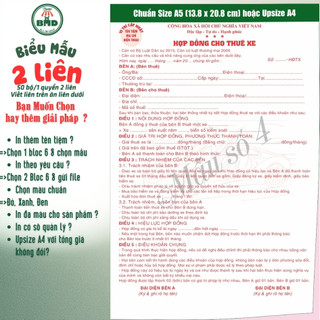 Hợp đồng cho thuê xe 2 liên-Bloc 2 (in sẵn) & Bloc 6 (chọn mẫu in tên) hoặc theo thiết kế