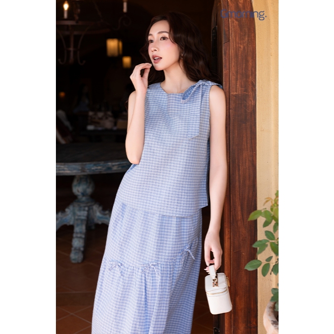 Set Lẻ Áo Yếm Nữ GUMAC Form Suông Thắt Nơ YAG03024 - Chân Váy Midi Dáng  A Xòe Lưng Thun 2 Tầng Xéo Trẻ Trung YVG03023