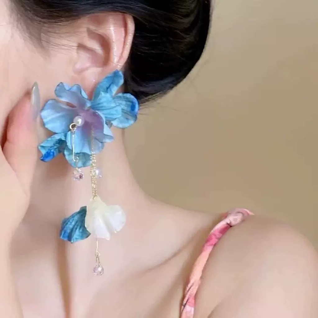 Bông Tai Nữ Cánh Hoa Voan Phong Cách Lơi Dáng Dài TELILA QUEMEO du lịch biển