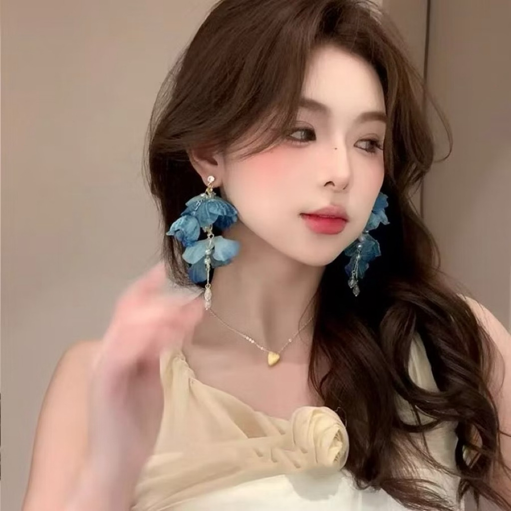 Bông Tai Nữ Cánh Hoa Voan Phong Cách Lơi Dáng Dài TELILA QUEMEO du lịch biển