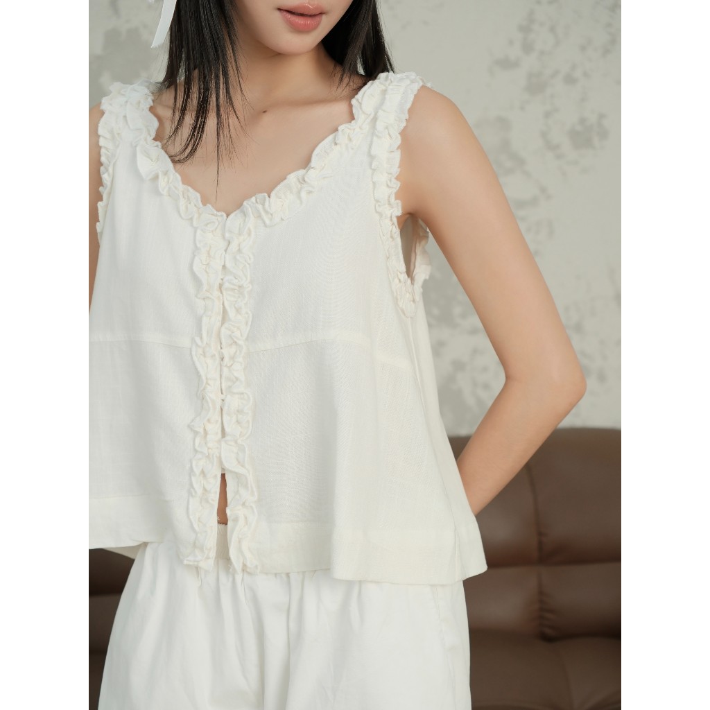 Áo kiểu nữ Verani Miều Est.2013 phối bèo nổi chất vải linen gân