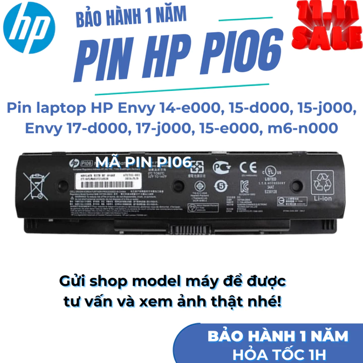 Pin laptop HP Envy 14-e 15-d 15-j Pin Hp Envy 17-d 17-j 15-e m6-n 15-J mã pin PI06 Pin Bảo Hành 1 Năm