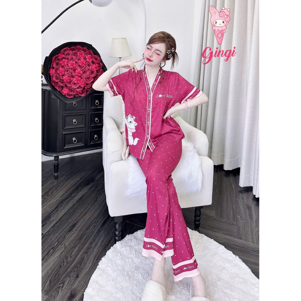 Đồ mặc nhà lụa mềm,mịn,mát,áo tay ngắn quần dài cổ Y hoạ tiết sang xịn mịn,size40-60kg