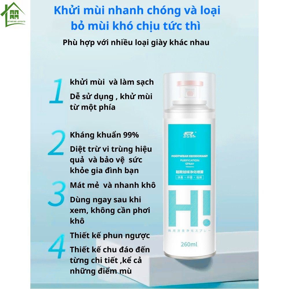 Bình xịt khử mùi hôi giày dép nano bạc Shoes 2h lọ 260ml Hilton, Trà Đào chuyên dùng làm thơm,