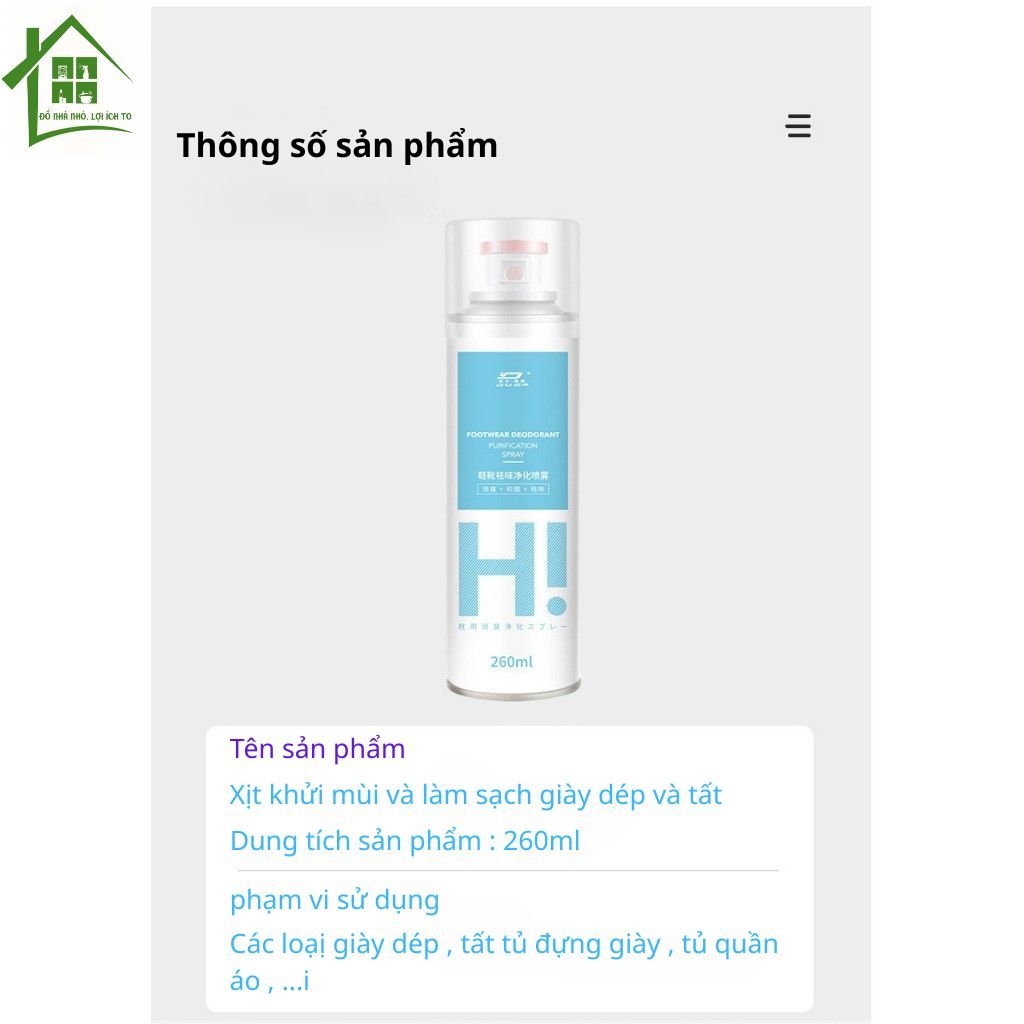 Bình xịt khử mùi hôi giày dép nano bạc Shoes 2h lọ 260ml Hilton, Trà Đào chuyên dùng làm thơm,