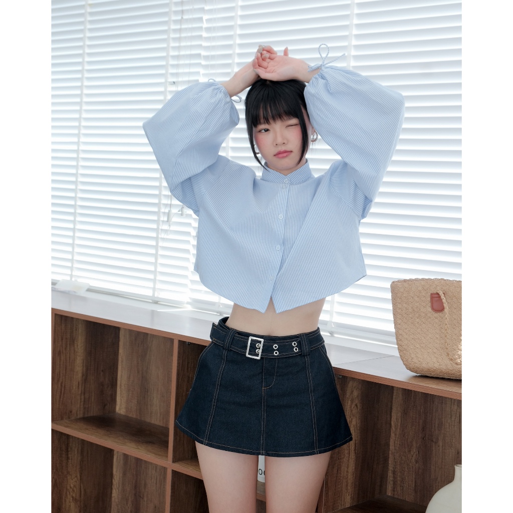 Áo Nữ FOSYL TOP Phối Sọc Tay Bí Croptop  SECODEE