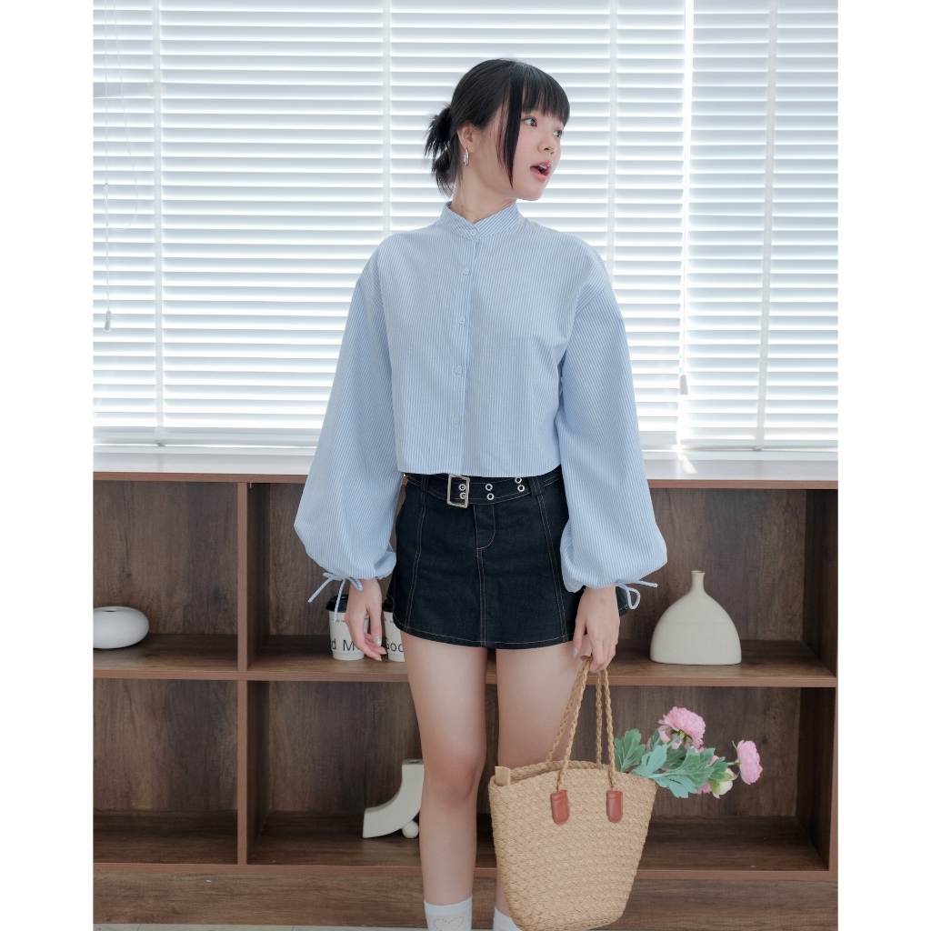 Áo Nữ FOSYL TOP Phối Sọc Tay Bí Croptop  SECODEE