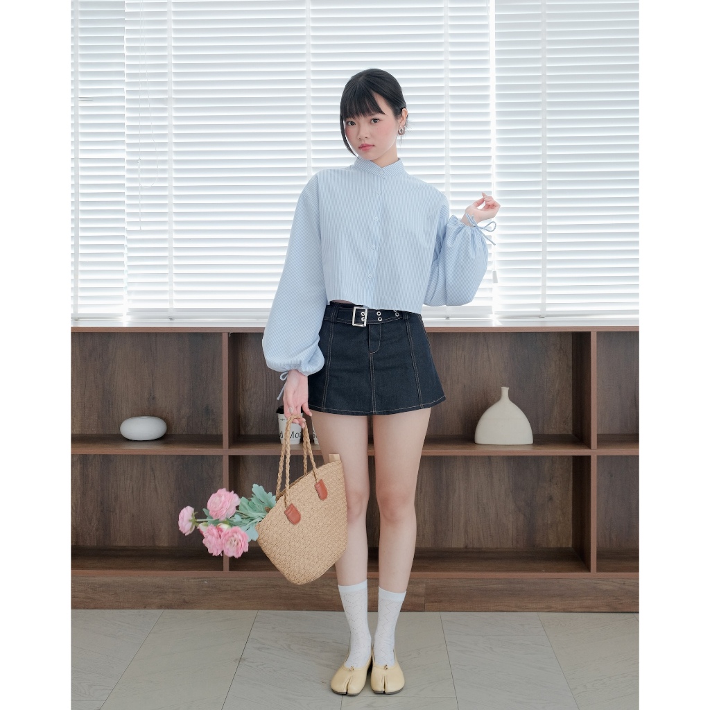 Áo Nữ FOSYL TOP Phối Sọc Tay Bí Croptop  SECODEE