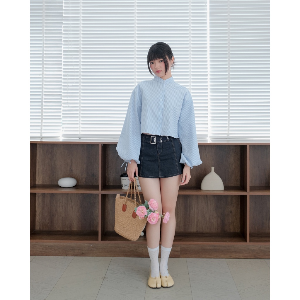 Áo Nữ FOSYL TOP Phối Sọc Tay Bí Croptop  SECODEE