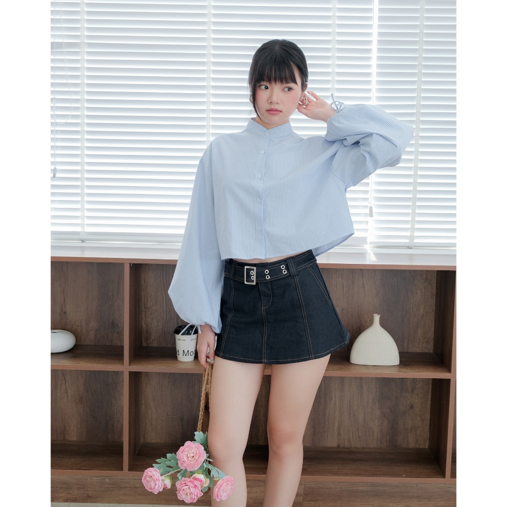 Áo Nữ FOSYL TOP Phối Sọc Tay Bí Croptop  SECODEE