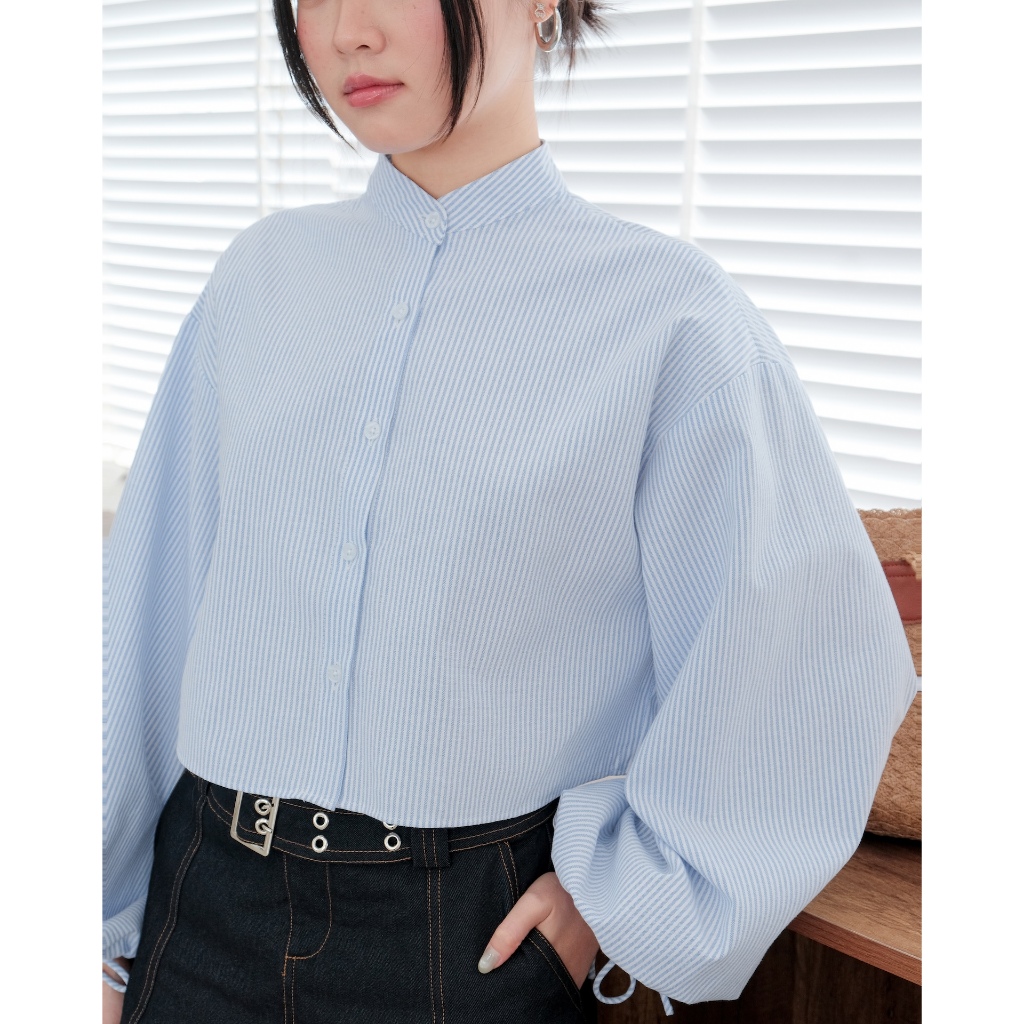 Áo Nữ FOSYL TOP Phối Sọc Tay Bí Croptop  SECODEE