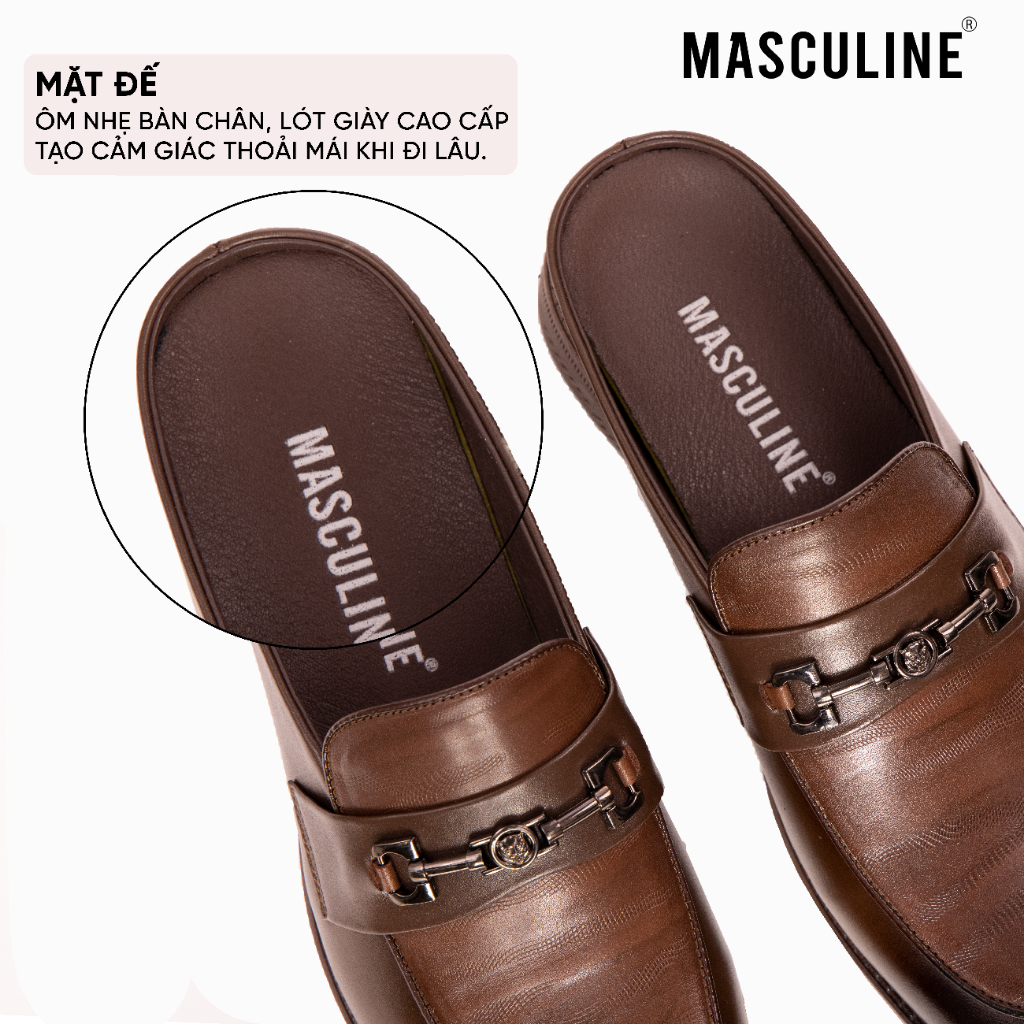 Giày sabo nam MASCULINE GSB600 - Da bò trơn họa tiết bề mặt phối khóa kim loại mũi nhọn sang trọng