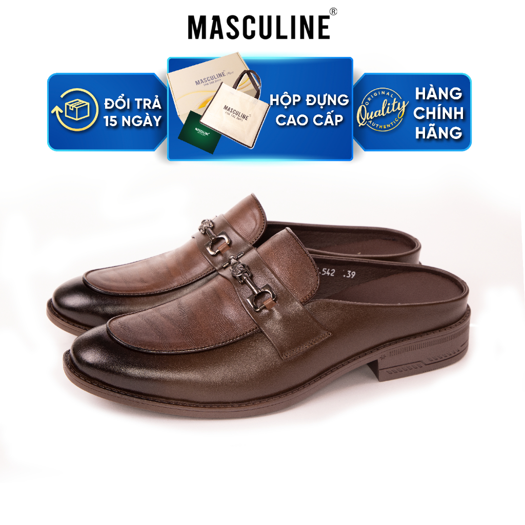 Giày sabo nam MASCULINE GSB600 - Da bò trơn họa tiết bề mặt phối khóa kim loại mũi nhọn sang trọng