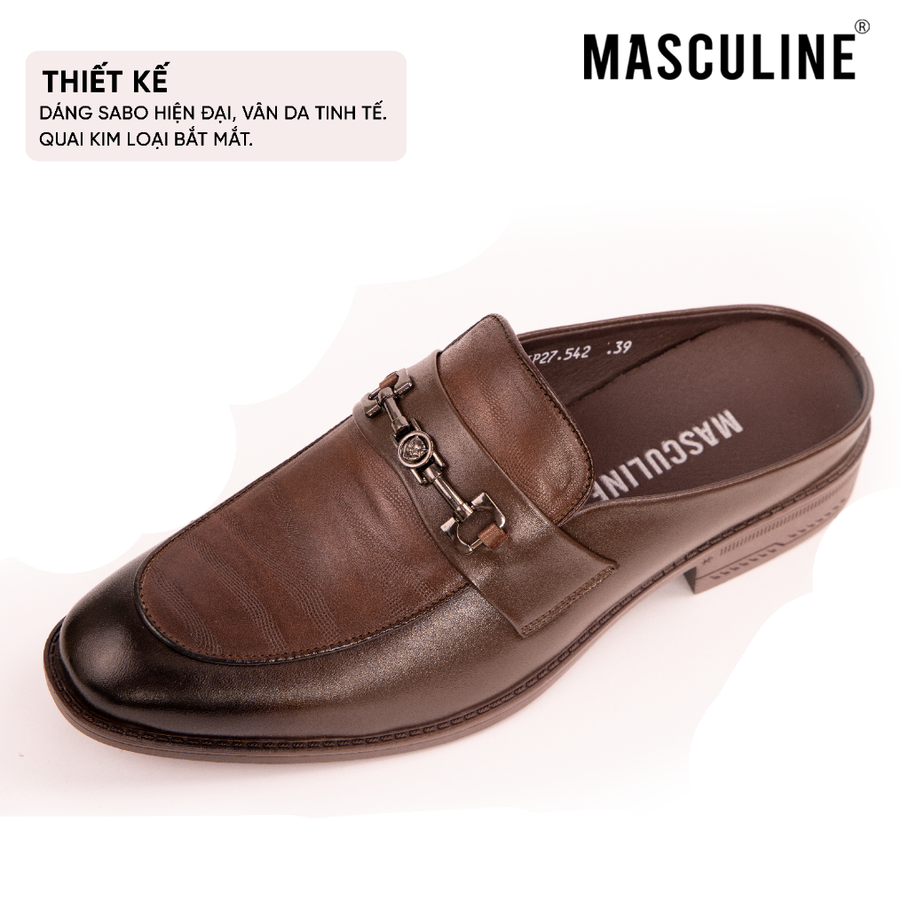 Giày sabo nam MASCULINE GSB600 - Da bò trơn họa tiết bề mặt phối khóa kim loại mũi nhọn sang trọng