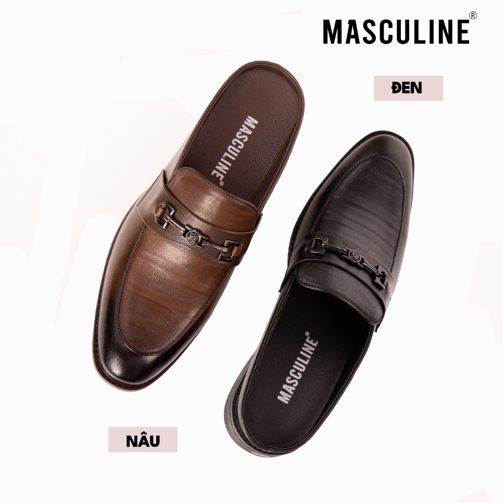 Giày sabo nam MASCULINE GSB600 - Da bò trơn họa tiết bề mặt phối khóa kim loại mũi nhọn sang trọng