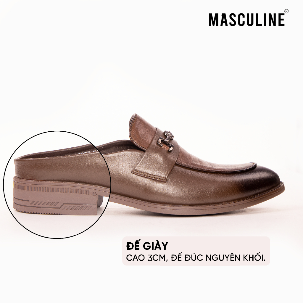 Giày sabo nam MASCULINE GSB600 - Da bò trơn họa tiết bề mặt phối khóa kim loại mũi nhọn sang trọng