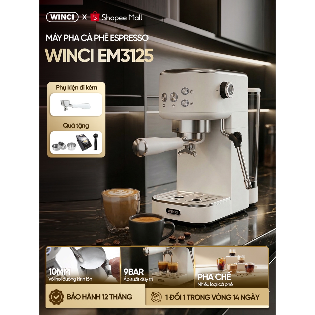 Máy Pha Cà Phê Espresso Mini Đa Năng 20 Bar