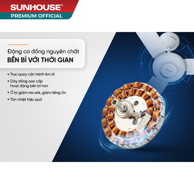 [HỖ TRỢ LẮP ĐẶT] Quạt trần 3 cánh Sunhouse SHD7659 - 5 tốc độ gió, tiết kiệm điện năng