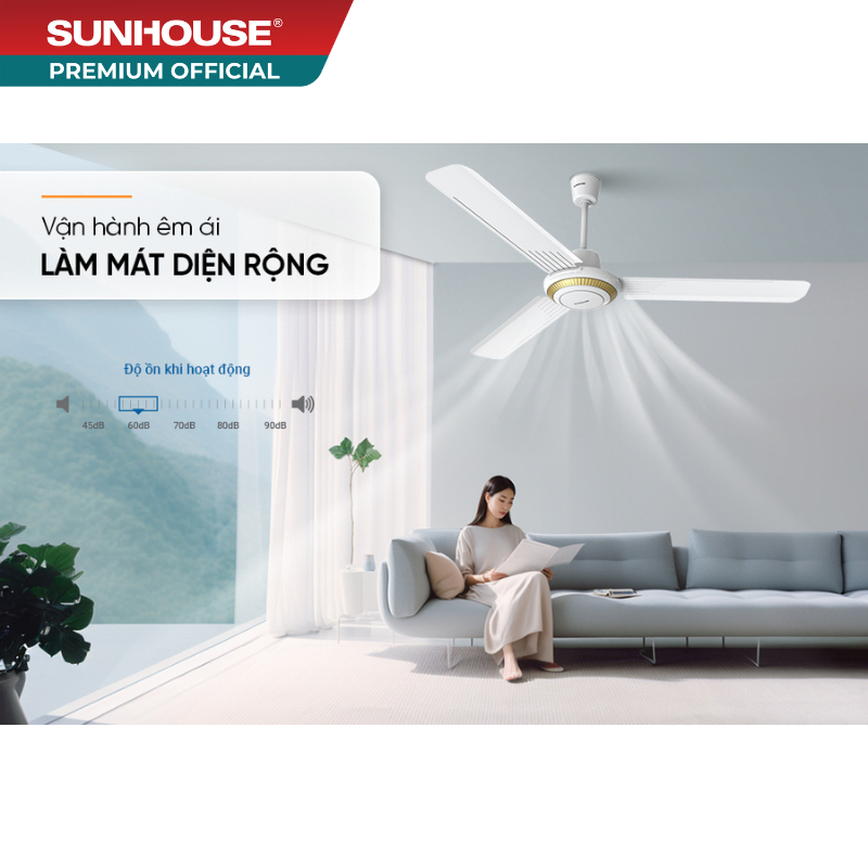 [HỖ TRỢ LẮP ĐẶT] Quạt trần 3 cánh Sunhouse SHD7659 - 5 tốc độ gió, tiết kiệm điện năng