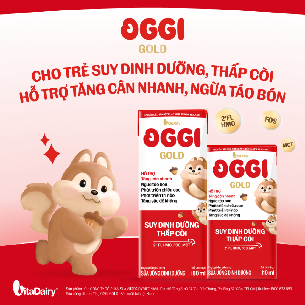 [THÙNG 48 HỘP] Sữa uống dinh dưỡng Oggi Gold giúp bé suy dinh dưỡng, thấp còi - Hộp 110ml/180ml