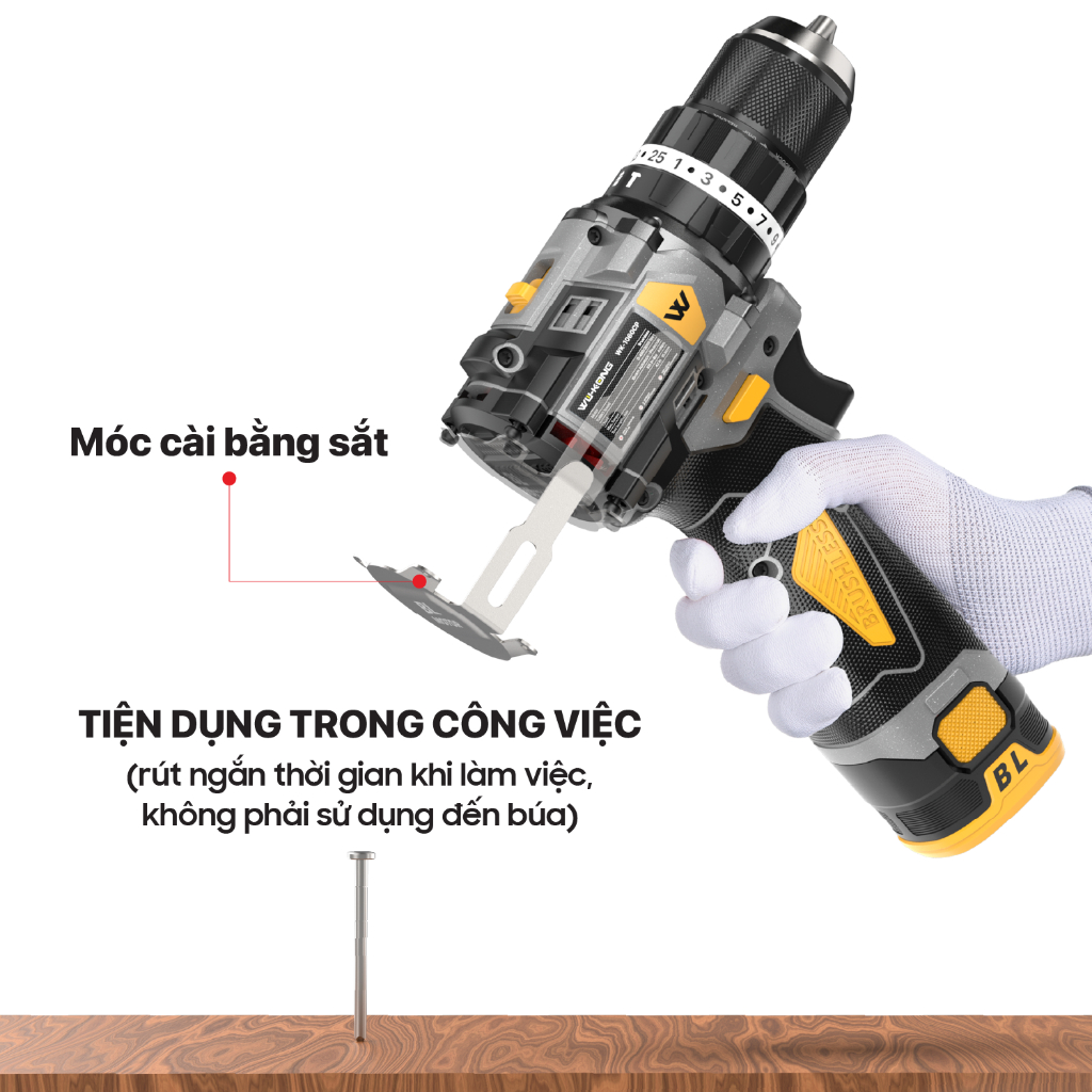 Khoan WuKong 1060 Pro Có Búa,Đầu kẹp autolook - Khoan 16,8V Không Chổi Than Đầu Kẹp 10mm