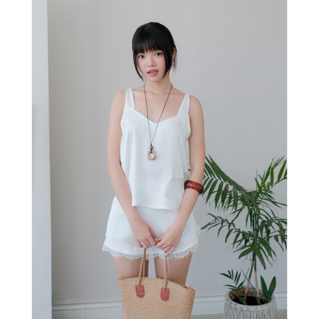 (BÁN LẺ) Set Nữ HAYUN Áo 2 Dây Bản To Và Chân Váy Chữ A Phối Ren SECODEE