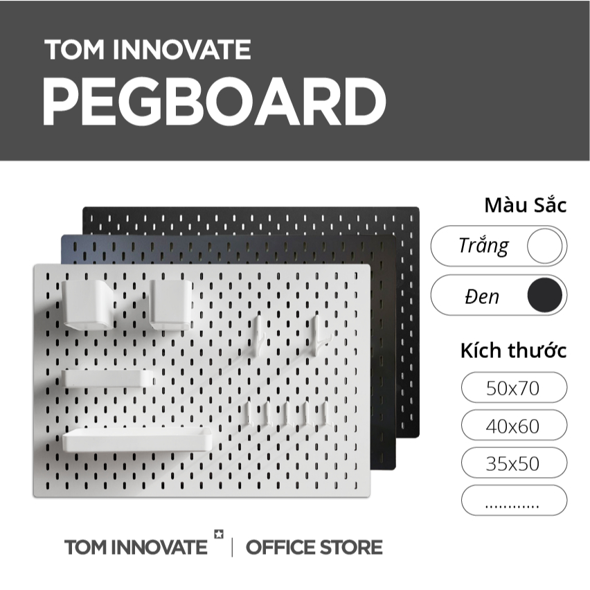 [Tặng móc và kệ treo] BẢNG CÀI TREO TƯỜNG TRẮNG / ĐEN PEGBOARD CHUẨN SIZE IKEA | BigBuy360 - bigbuy360.vn
