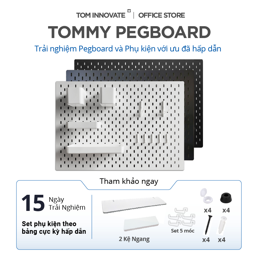 [Tặng móc và kệ treo] BẢNG CÀI TREO TƯỜNG TRẮNG / ĐEN PEGBOARD CHUẨN SIZE IKEA | BigBuy360 - bigbuy360.vn