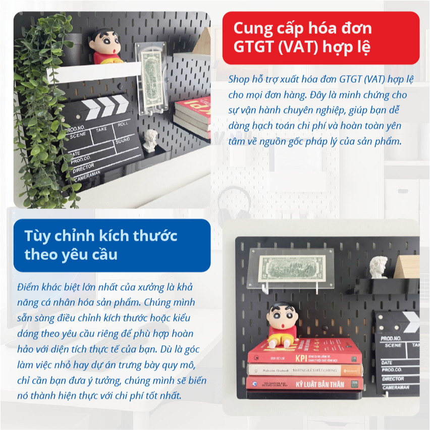 [Tặng móc và kệ treo] BẢNG CÀI TREO TƯỜNG TRẮNG / ĐEN PEGBOARD CHUẨN SIZE IKEA | BigBuy360 - bigbuy360.vn