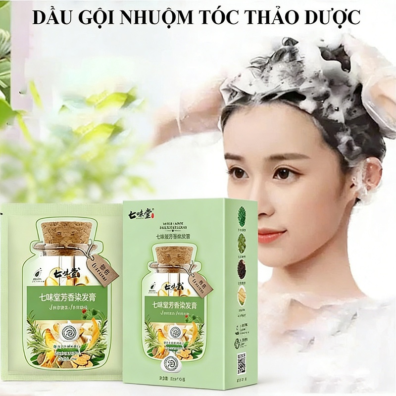 (Hộp 10 Gói) Dầu Gội Nhuộm Màu Tóc Thảo Dược Qiweitang, Dầu Gội Phủ Bạc Tóc, Nuôi Dưỡng Tóc Khoẻ Óng Mượt