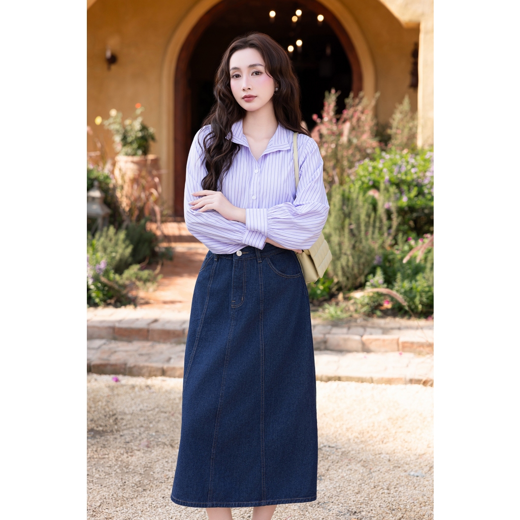 Áo sơ mi nữ dáng suông GUMAC - Gmorning form rông tay dài lai bâu YAG04042