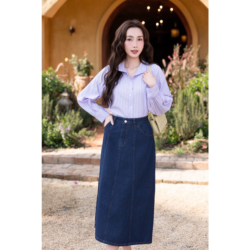 Áo sơ mi nữ dáng suông GUMAC - Gmorning form rông tay dài lai bâu YAG04042