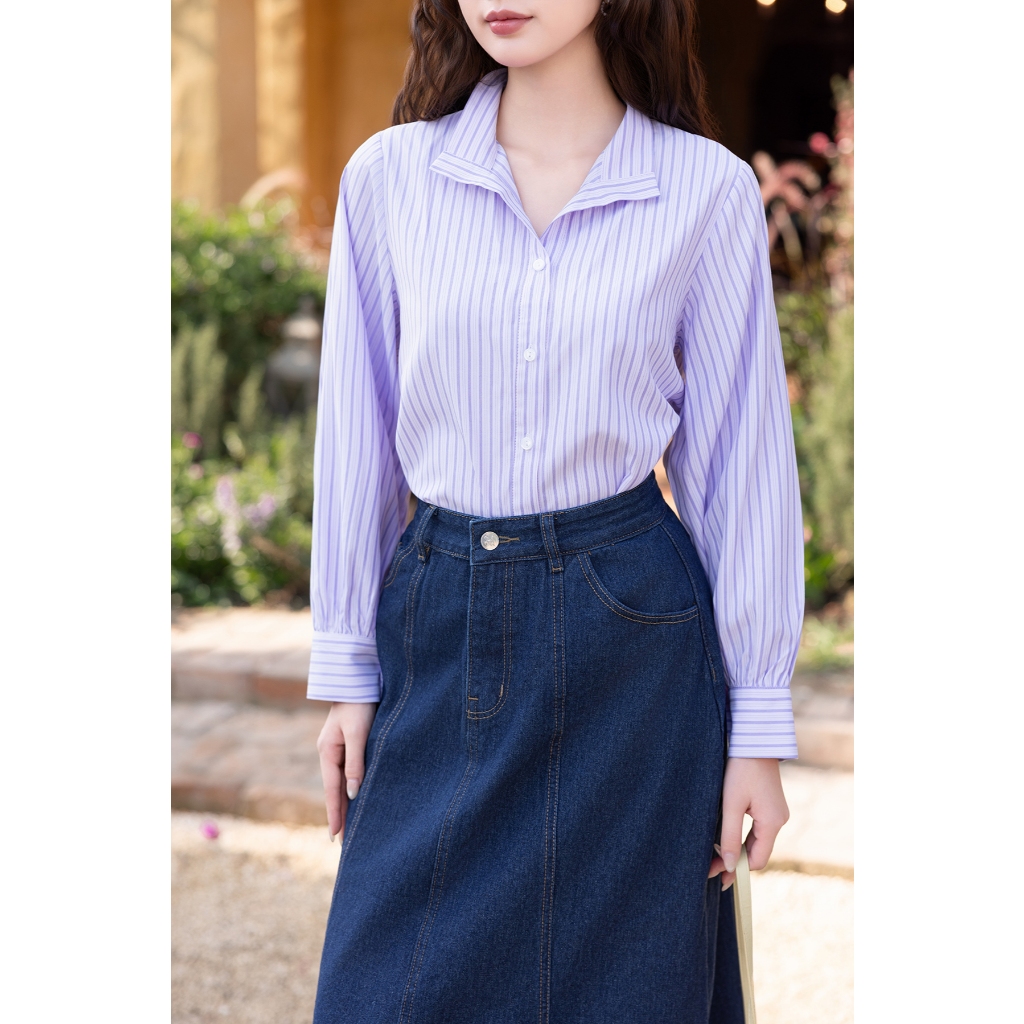 Áo sơ mi nữ dáng suông GUMAC - Gmorning form rông tay dài lai bâu YAG04042
