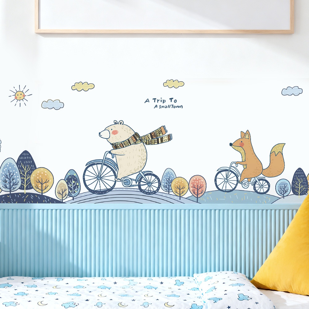 Decal Dán Tường Hình Đoàn Tàu Động Vật Dễ Thương Có Keo Sẵn 131x30cm - Trang Trí Phòng Bé
