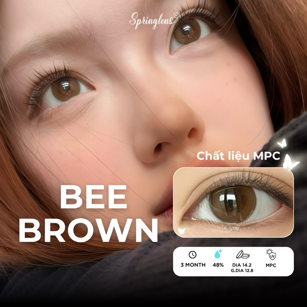 Kính áp tròng Bee Brown nâu hổ phách daily không giãn kết hợp Lin Brown x Choco MPC 3 tháng 0-7 độ | Spring Lens