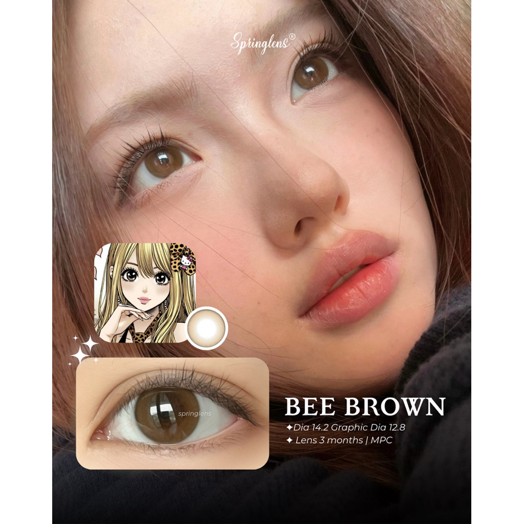 Kính áp tròng Bee Brown nâu hổ phách daily không giãn kết hợp Lin Brown x Choco MPC 3 tháng 0-7 độ | Spring Lens